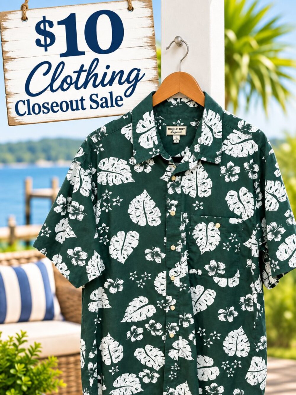 Vintage Bugle Boy Tropical Hawaiian Camp Shirt